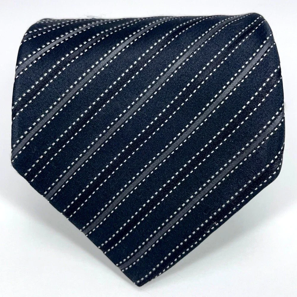 DOLCE & GABBANA Black & Gray Diagonal Striped 100% Silk Necktie Made in Italy